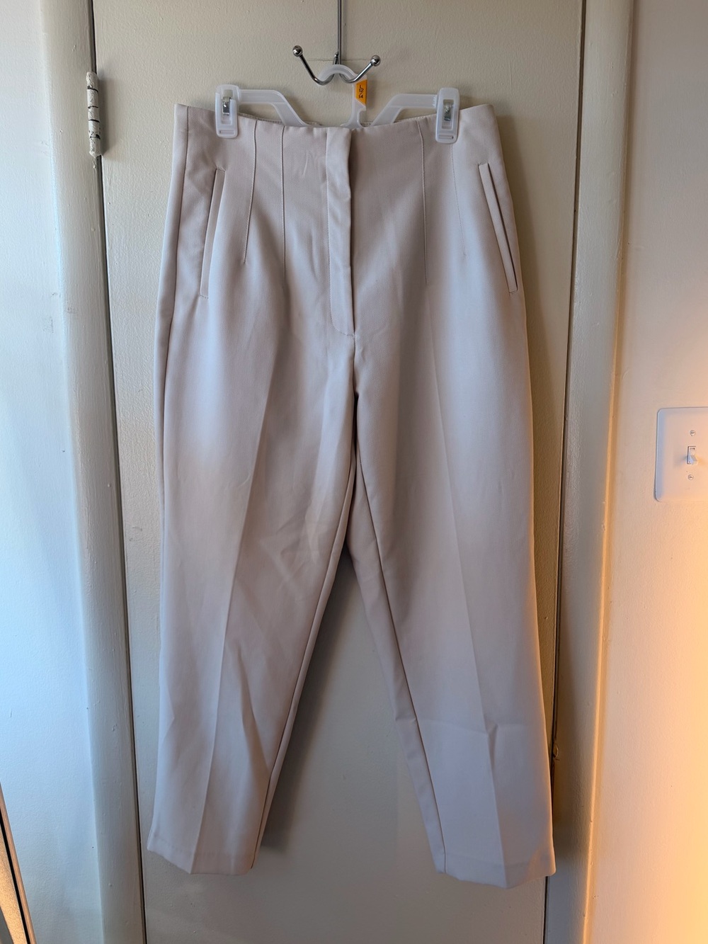 Zara Beige High Waist Pleated Tapered Dress Pants Trousers XL